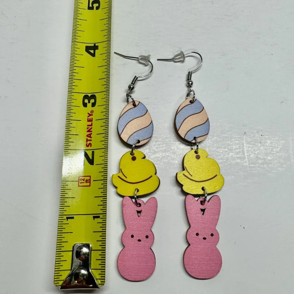 Peeps Earrings - Easter Egg  - Bunny Earrings - Dangling Earrings - New! - Picture 4 of 5